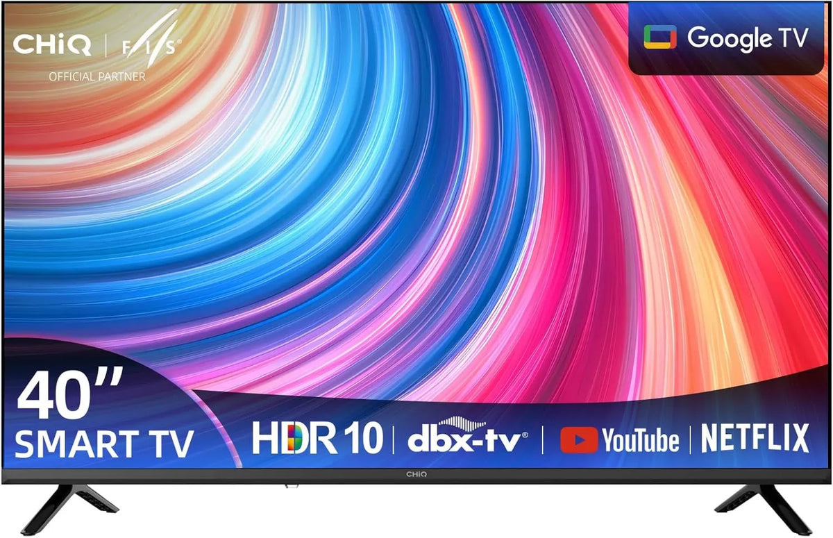 CHiQ, Google L40FT Smart TV, 40 cali, TV, HDR, potrójny tuner DVB- T2, S2, dźwięk Dolby, Wi-Fi, Full HD, HDR10 & HLG, Dolby Audio & dbx- tv, Multiscreen DVB-T2