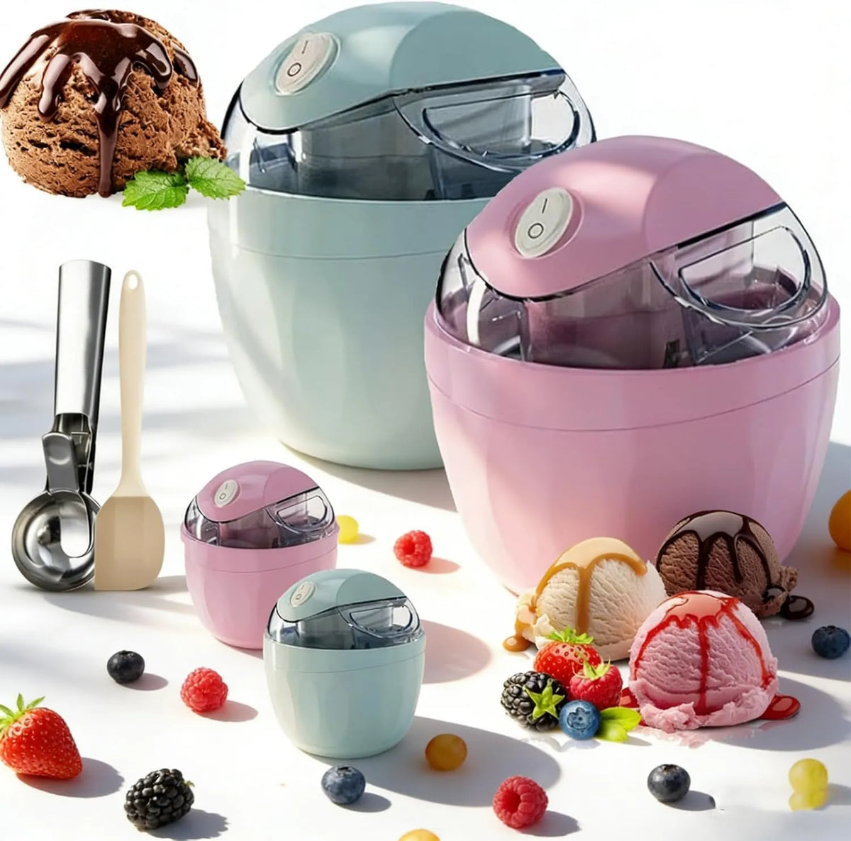 ELMVAR, 2Pcs- kostkarka do lodu i sorbetu, z ekranem dotykowym, na lody i domowe mrożony jogurt 2Pcs-A