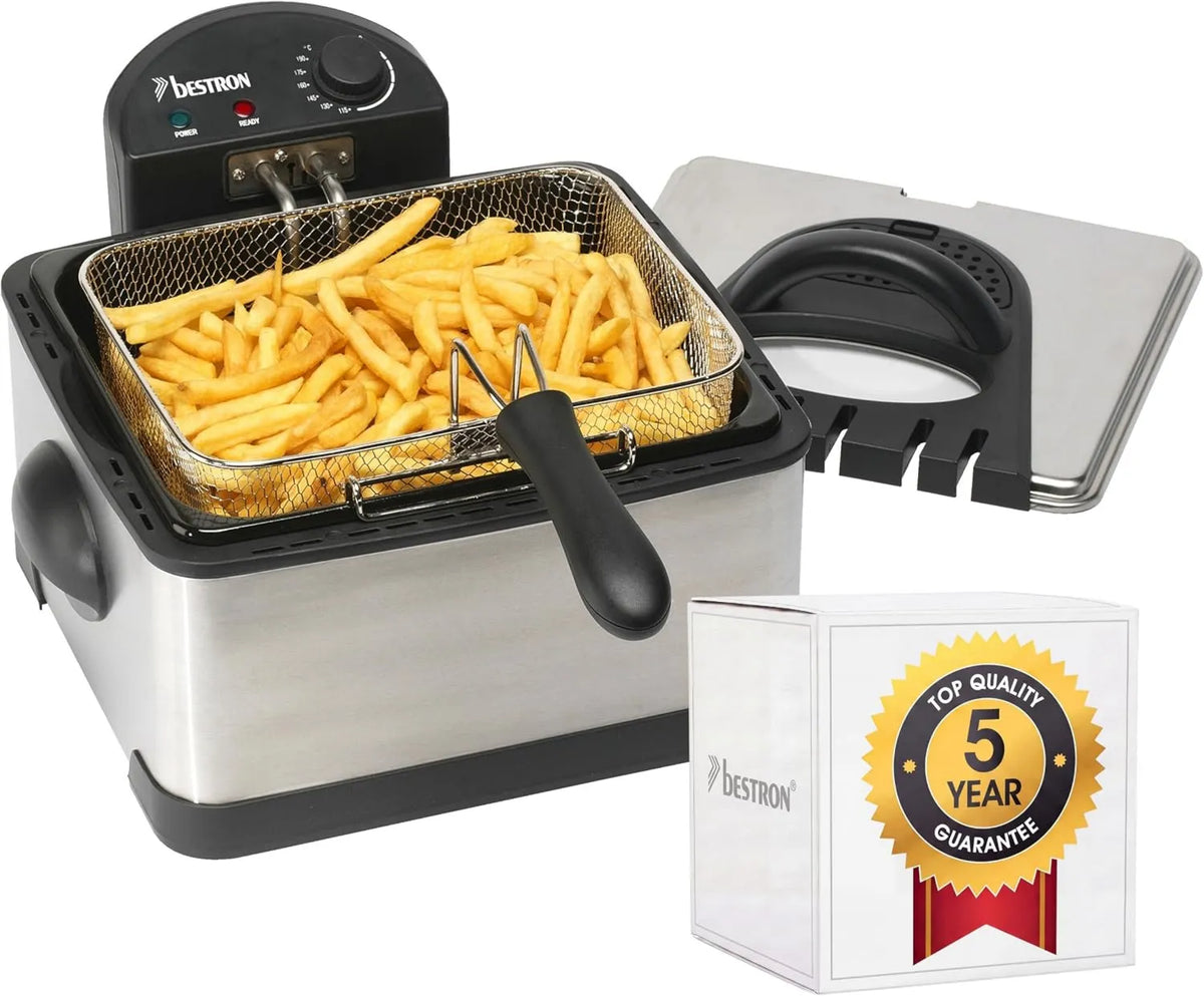 Bestron, kg / 2x750 Stal nierdzewna, Family Fry z zimną strefą, 3 kosze, 4 litry, 1, 5 g smażenia, Wizualizacja okno kg/2x750