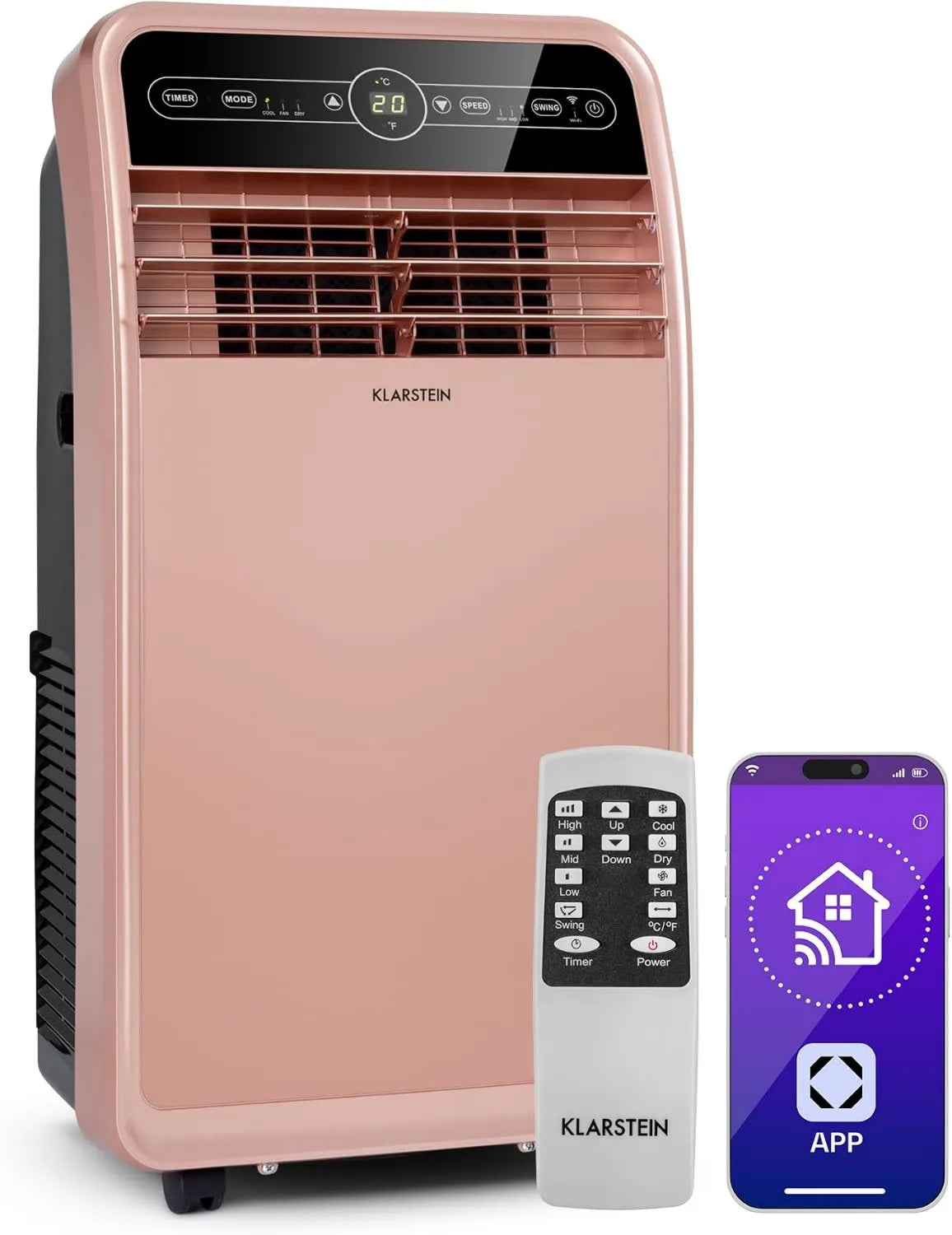 Klarstein klimatyzator, 59 m², 12000 BTU, 3,5 kW, sterowanie WiFi, Metrobreeze New York Smart, klimatyzator mobilny, WiFi: sterowanie z aplikacji