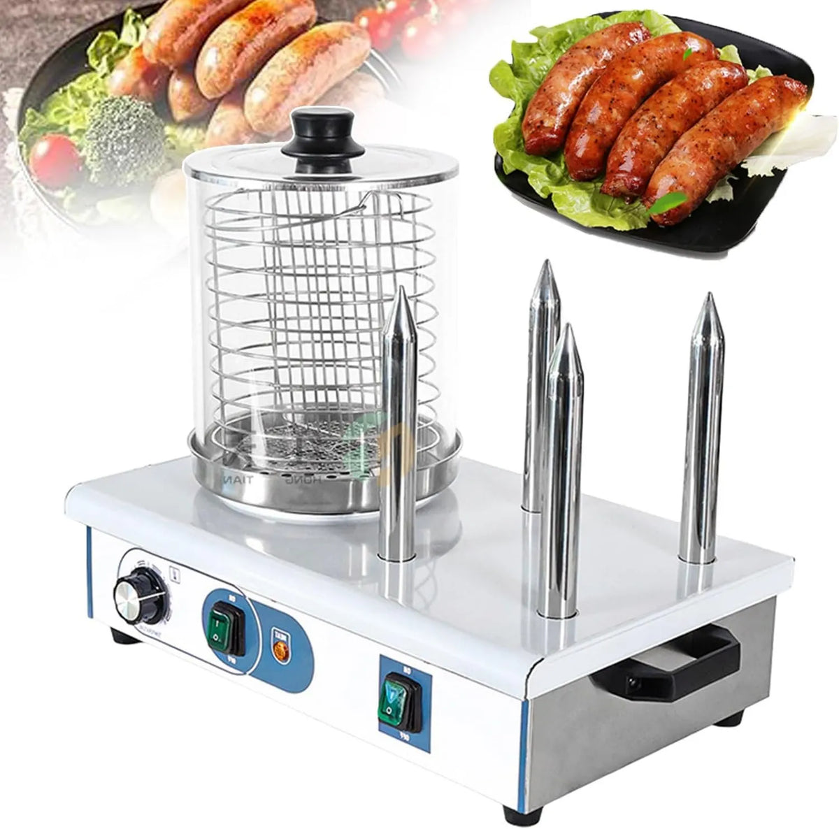 forplubossmmp, 550 W / 1200 W 4- Stick Hot Dog maszyna, kuchenka, 550 W, 1200 W, para, 2 strefy temperatury, dla Sausisses 550 W/1200 W 4-Stick