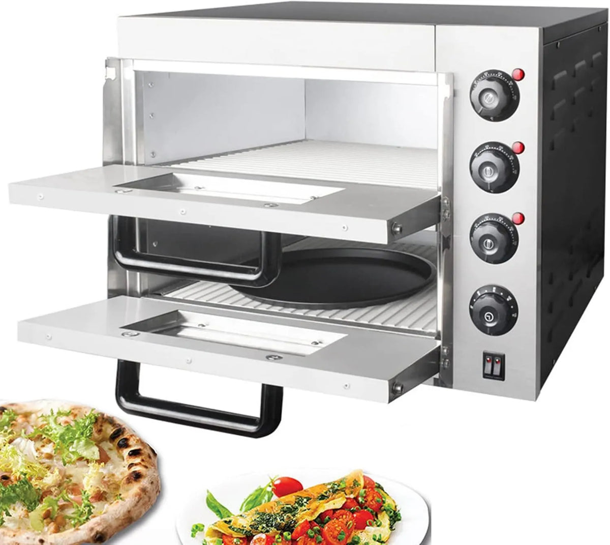 Fitlin mini piekarnik, Elektryczny do pizzy, stojący na zimno, licznik, grill, 2 strefy temperatury