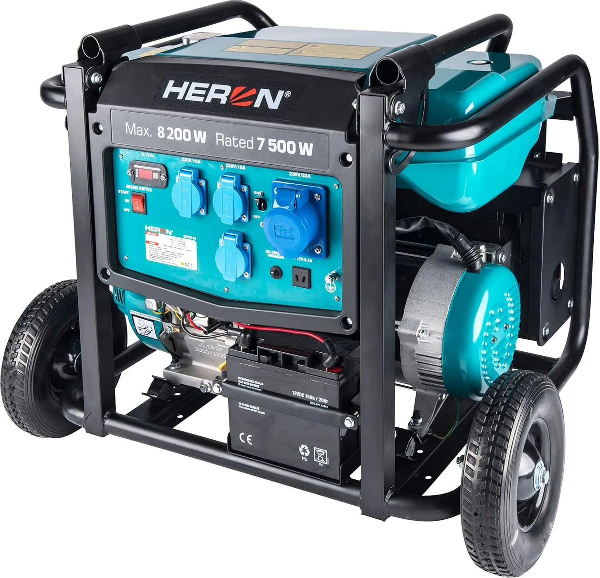 Generator prądu, 8,2 kW, 230 V, podwoziem i rozrusznikiem elektrycznym I z trzema 16 A, mobilny agregat prądotwórczy