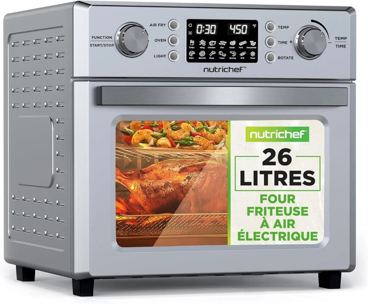 NutriChef frytkownica beztłuszczowa, 26 l, 1700 W, 10 programów, grill, kompaktowy, Four Frituse à Air Chaud 26 l, Frituse à Air Électrique 1700 W z rożen