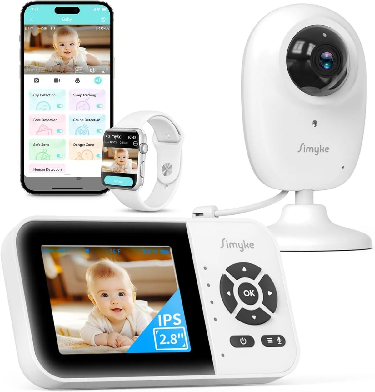 Generic, IPS 2 1080P Babyphone, czujnik, kamera, monitor wideo dla dzieci, WiFi, płyta IPS, 2 strefy temperaturowe