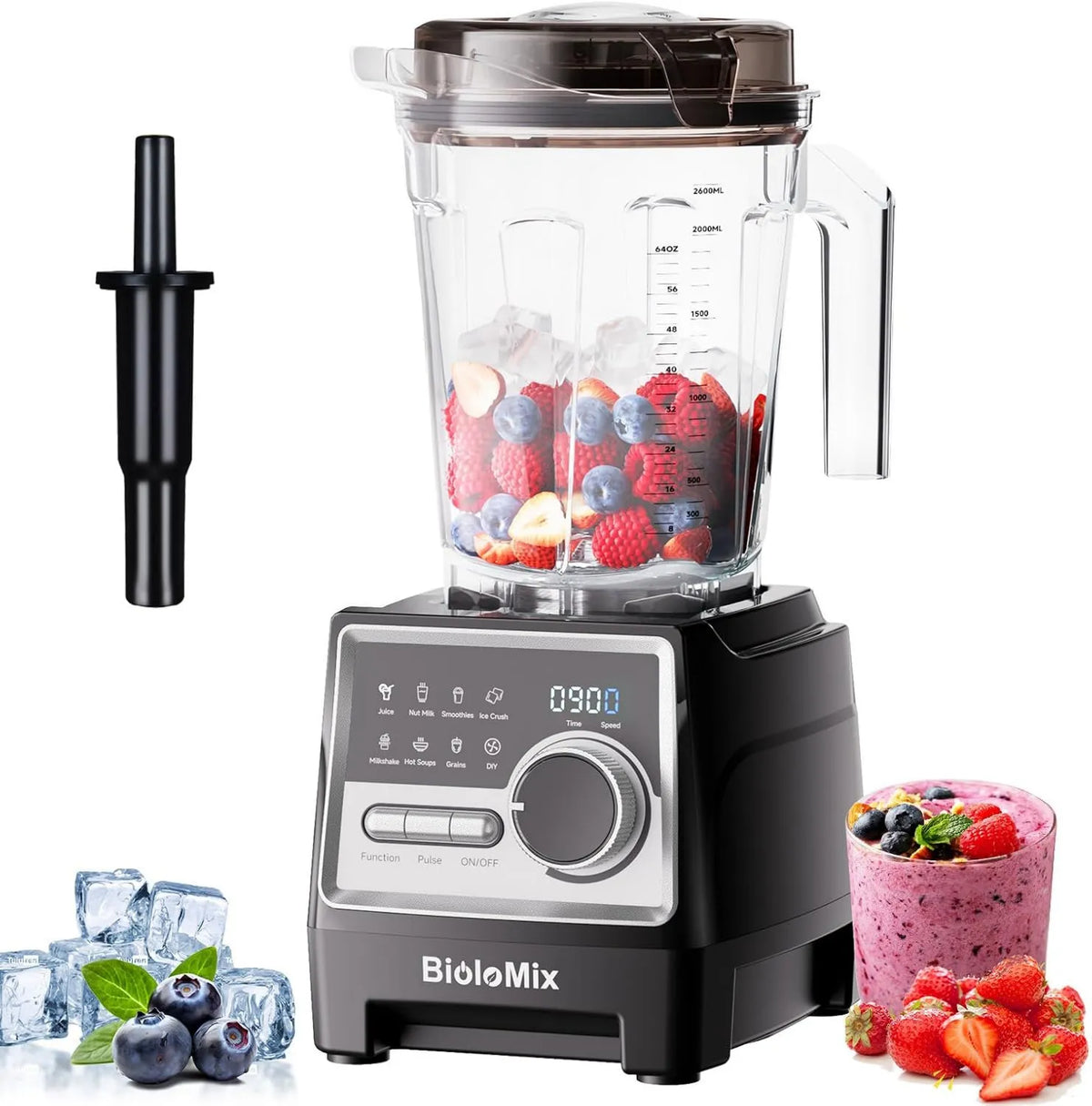 Blender, 1500 W, 2,6 l, z 6 ostrzami ze stali nierdzewnej 304, 7 wstępnie ustawionych programów, mikser do kuchni do koktajli