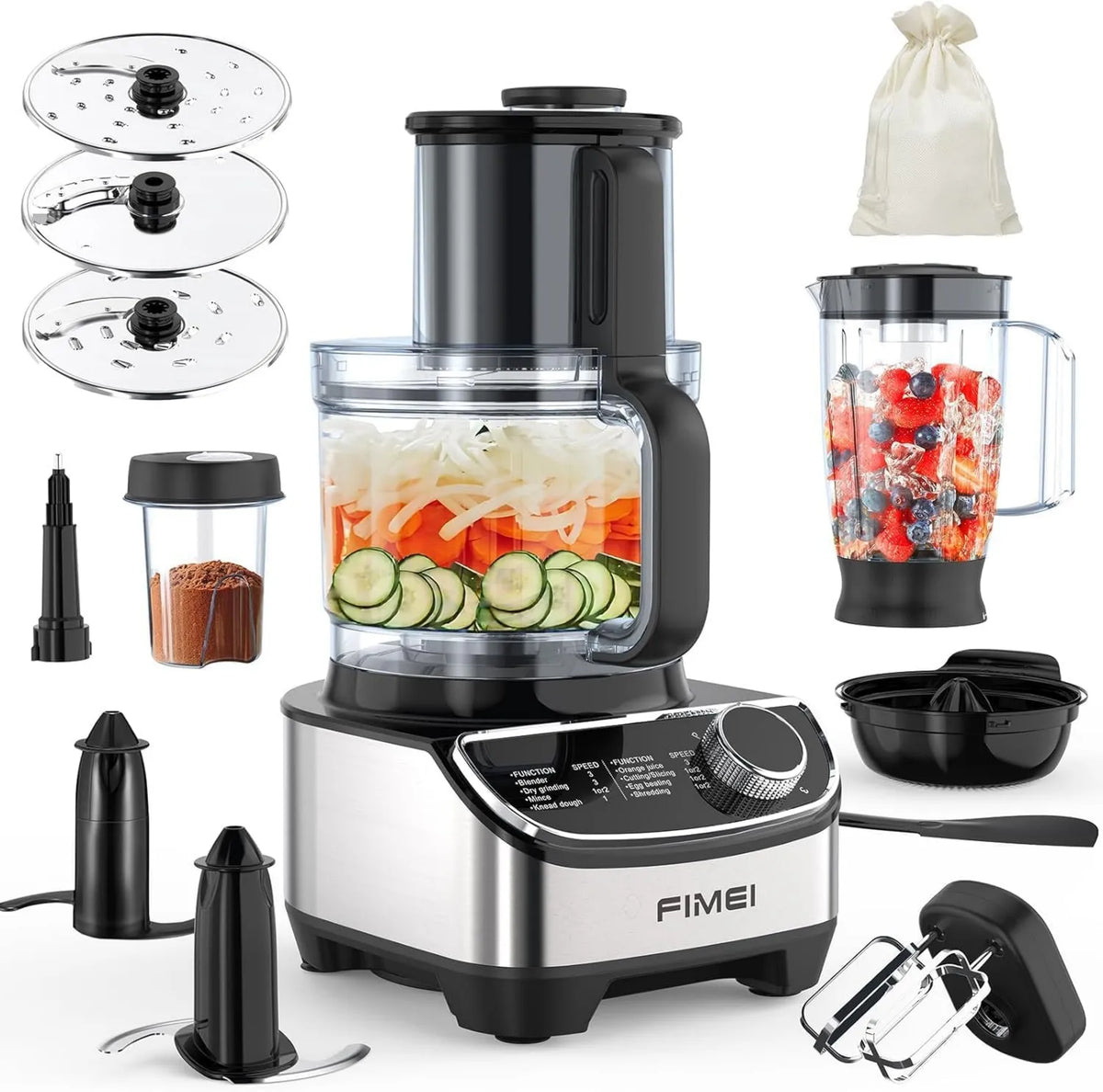 FIMEI robot kuchenny, Mikser, 3, 5 l, 1300 W, 3 prędkości, Wielofunkcyjny 1300 W, 3 Speedy i funkcje pulsu, 5 l chusteczka, bez BPA-, 1