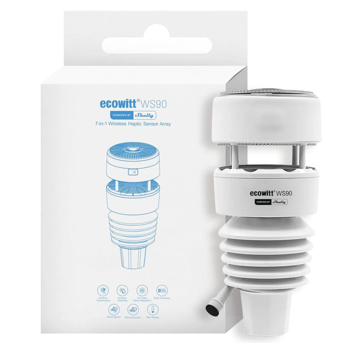 Shelly, Termometr IPX5 WS90, stacja, bezprzewodowa stacja meteorologiczna, do użytku na zewnątrz, Bluetooth, Ecowitt