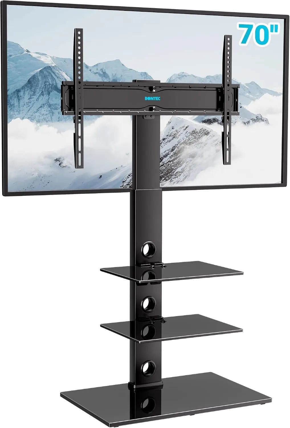 BONTEC, Szafka TV, 70 cali, 600x400 mm, 3 poziomów, 40 kg, 30- 70 cali, Dla telewizji płaskiej lub zakrzywionej, Regulowana wysokość