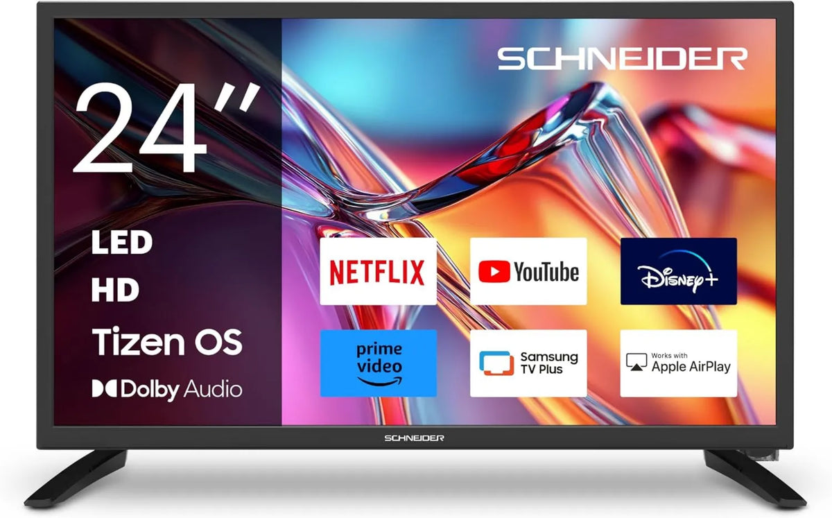Schneider telewizor, Smart TV 24A2TVX, 24 cali, 1366 × 768, TV, Tizen OS, dźwięk Dolby, Dolby Audio, 60 cm, - 24A2TVX, Netflix, Youtube