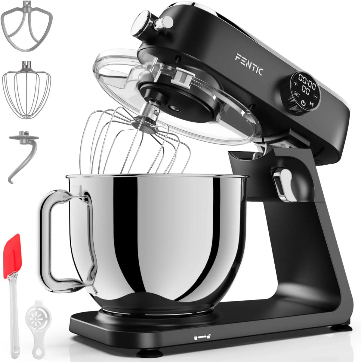 Robot kuchenny, 1800 W, Urządzenie Planetarne z Aluminiową Obudową, Hakiem do Ciasta i Mieszadłem, z Dodatkowymi Akcesoriami