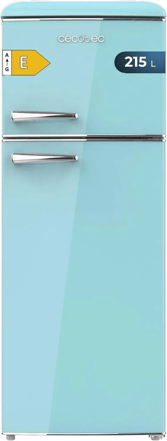 Cecotec lodówka, Bolero CoolMarket 2D, 215 l, 2 strefy temperaturowe, niebieski, Wysokość 148, 2 cm i szerokość 55, LED, Rękojeść chromowana, Półki do opraw