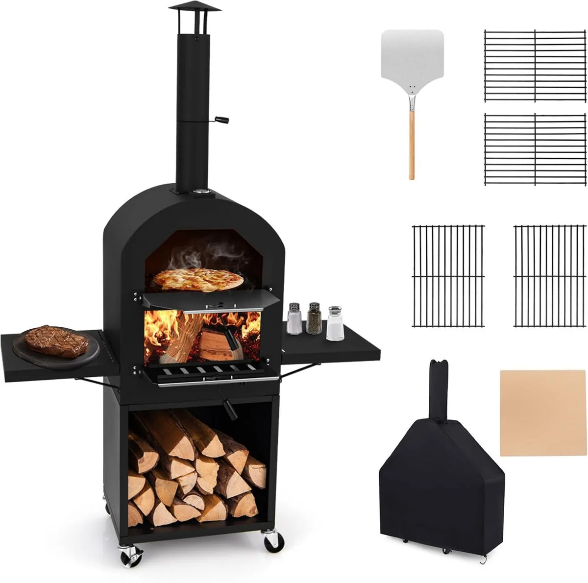 KOMFOTTEU, Elektryczny mini piekarnik do pizzy, KOMFOTTUE, przenośne, do użytku na zewnątrz, grill, kemping, Pizza gotować do grillowania, Pizza pelle, 2 Warstwy