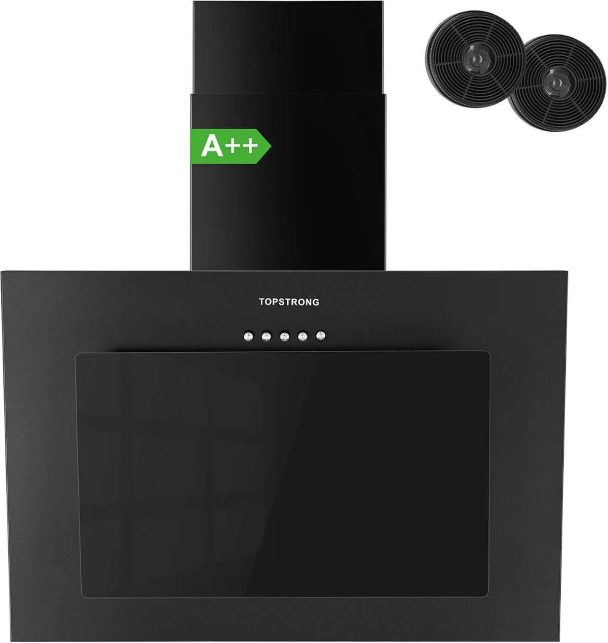 TopStrong okap kuchenny, Okap próżniowy, 60 cm, 350 m3 / h, 56 dB, klasa energetyczna A, przechylony, odwadniający i recycling, 3 prędkości, tłumik m3/h