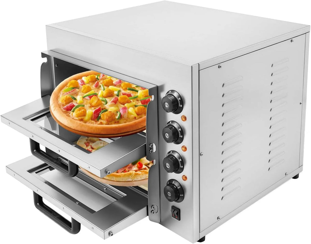 Piec do pizzy, 3000 W, 57 x 47,5, timer, Profesjonalny podwójny piec do pizzy 3000 W, komercyjny piec elektryczny do 350°C, piekarni i gastronomii
