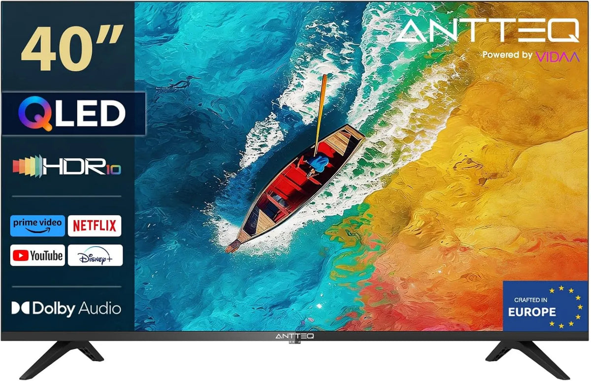 Antteq telewizor, Smart TV, 40 cali, TV, AV40F5Q, QLED, HDR, potrójny tuner DVB- T2, S2, Bluetooth, Full HD, App Store, DAZN, Netflix, Prime Video DVB-T2
