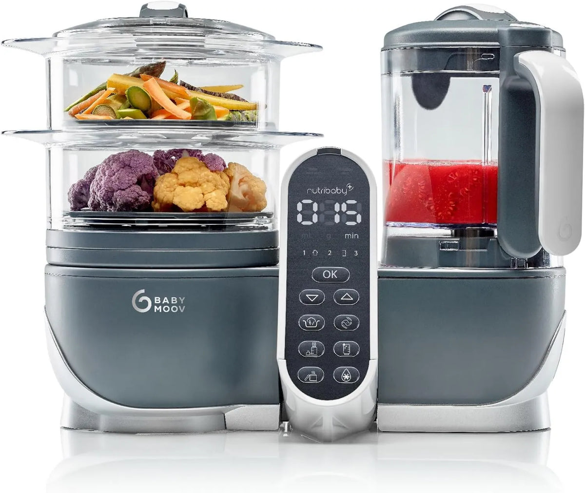 Blender, funkcja pary, Babymoov Nutribaby, szary parowar blender 6 w 1