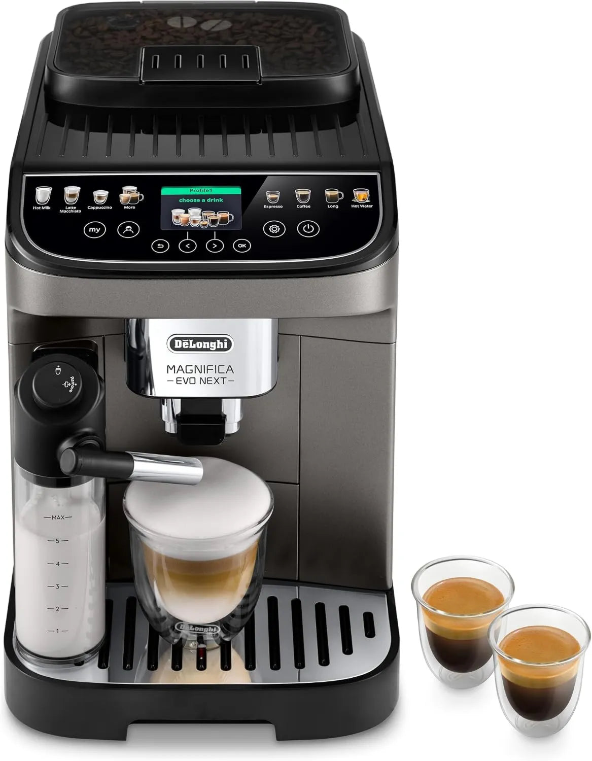 De'Longhi ECAM312.80.TB ekspres do kawy, 1450 W, 280 ml, sterowanie dotykowe, praca automatyczna, Wspaniały Evo Next, czarny/tytanowy