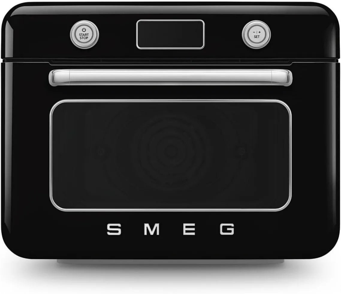 Smeg mini piekarnik, COF01BLEU Elektryczny piekarnik, 1800 W, 10 programów, kompaktowy, duży zbiornik, para, wyjmowany, czarny, 33 Przepisy automatyczne, Mini Piec