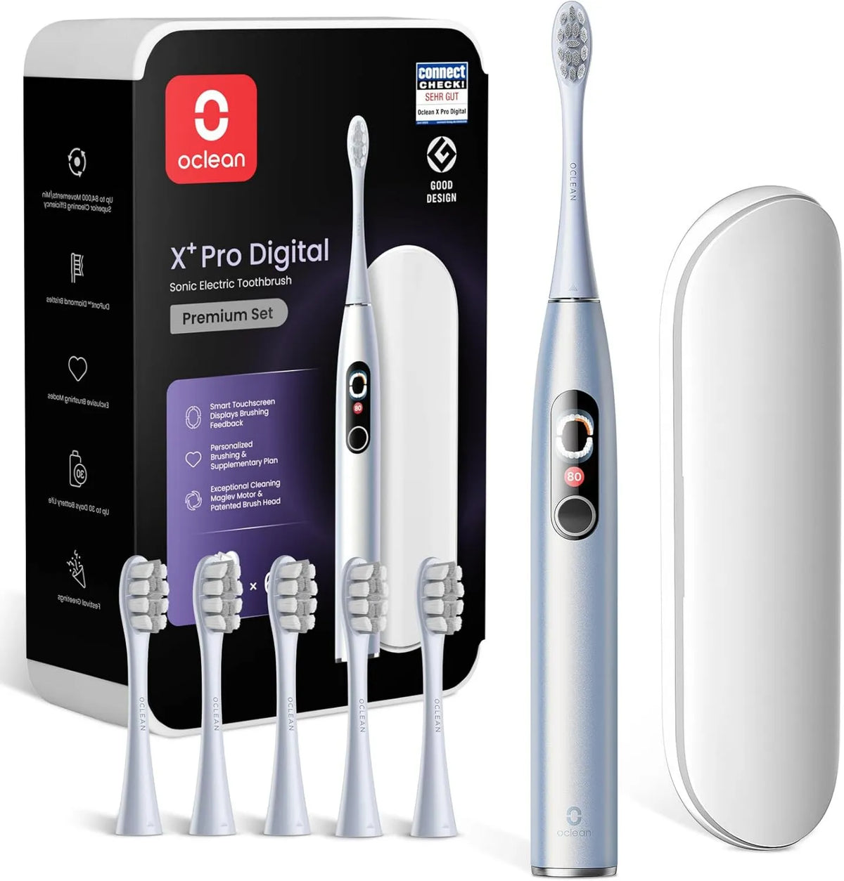 Oclean, Szczotka, szczoteczka do zębów, 8 palników, zegar, 3 tryby, srebro