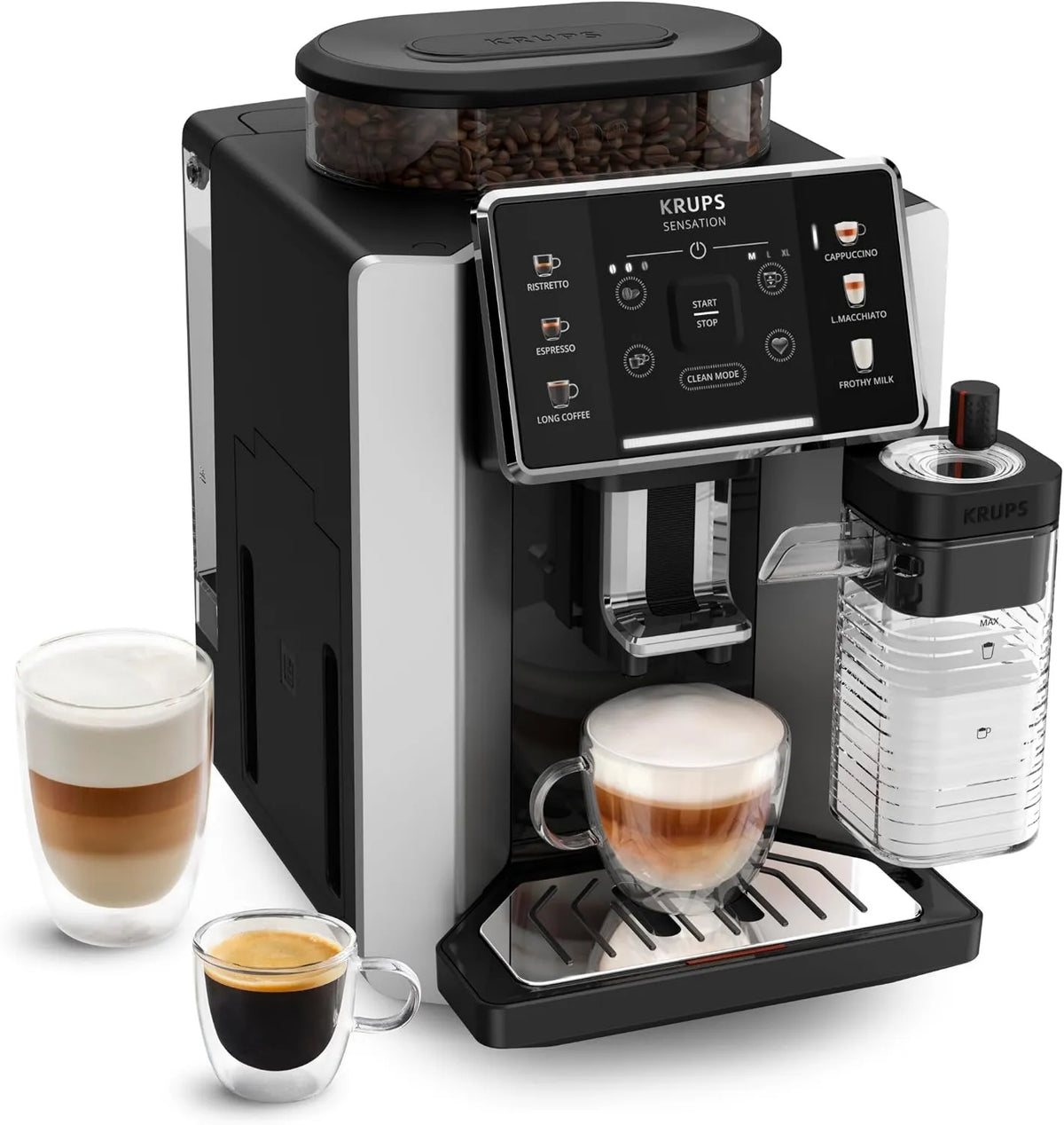 Krups EA912E M50 ekspres do kawy, praca automatyczna, Ekspres automatyczny SENSATION MILK System Milk Maestro, 6 rodzajów kawy, system Thermoblock